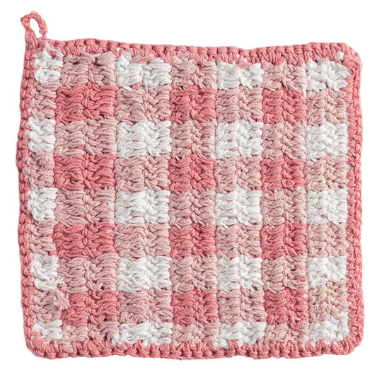 Mud Pie Pot Holder, 8" x 8", Pink Check