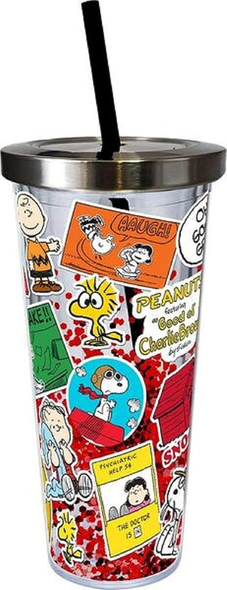 Spoontiques Peanuts Sticker Art Glitter Cup, Gift for Kids and Adults, Holds Hot and Cold Beverages