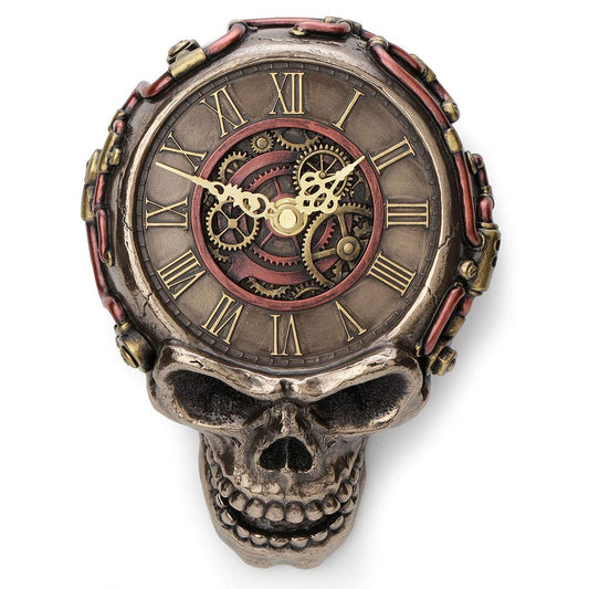 Unicorn Studio Veronese Design 8.1 Inch Steampunk Flat Skull Mechanical Gage Hanging Wall Clock Antique Bronze Finish Wall Sculpture