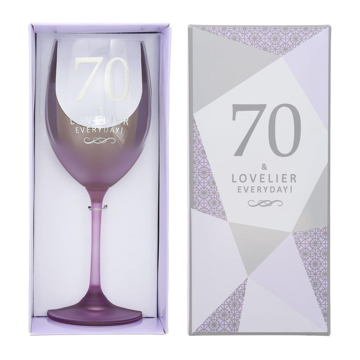 Pavilion Gift Company - 70 & Lovelier Everyday! - 19 oz Purple & Silver Ombre Stemmed Wine Glass Happy Birthday Party Celebration Milestone Gift Present