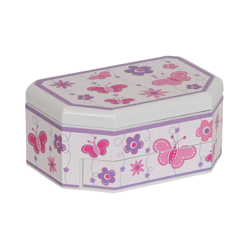 Mele &amp; Co. Since 1912 Kelsey Original Twirling Ballerina Dancer Pink and White Butterfly Painted Musical Jewelry Box Single Drawer Organizer for Girls