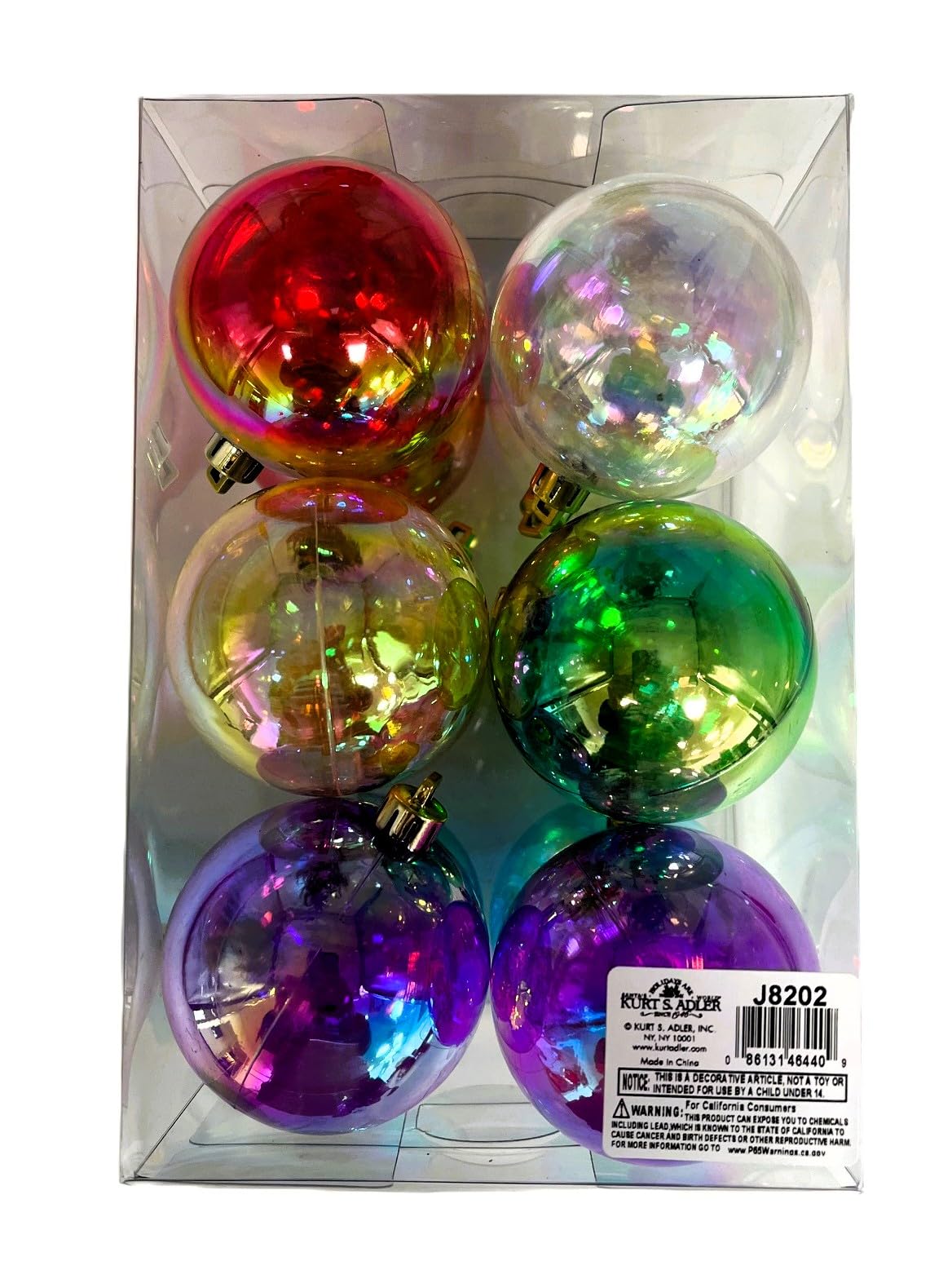 Kurt Adler Adler 60MM Clear Iridescent Plastic Ball 12-Piece Ornament Set