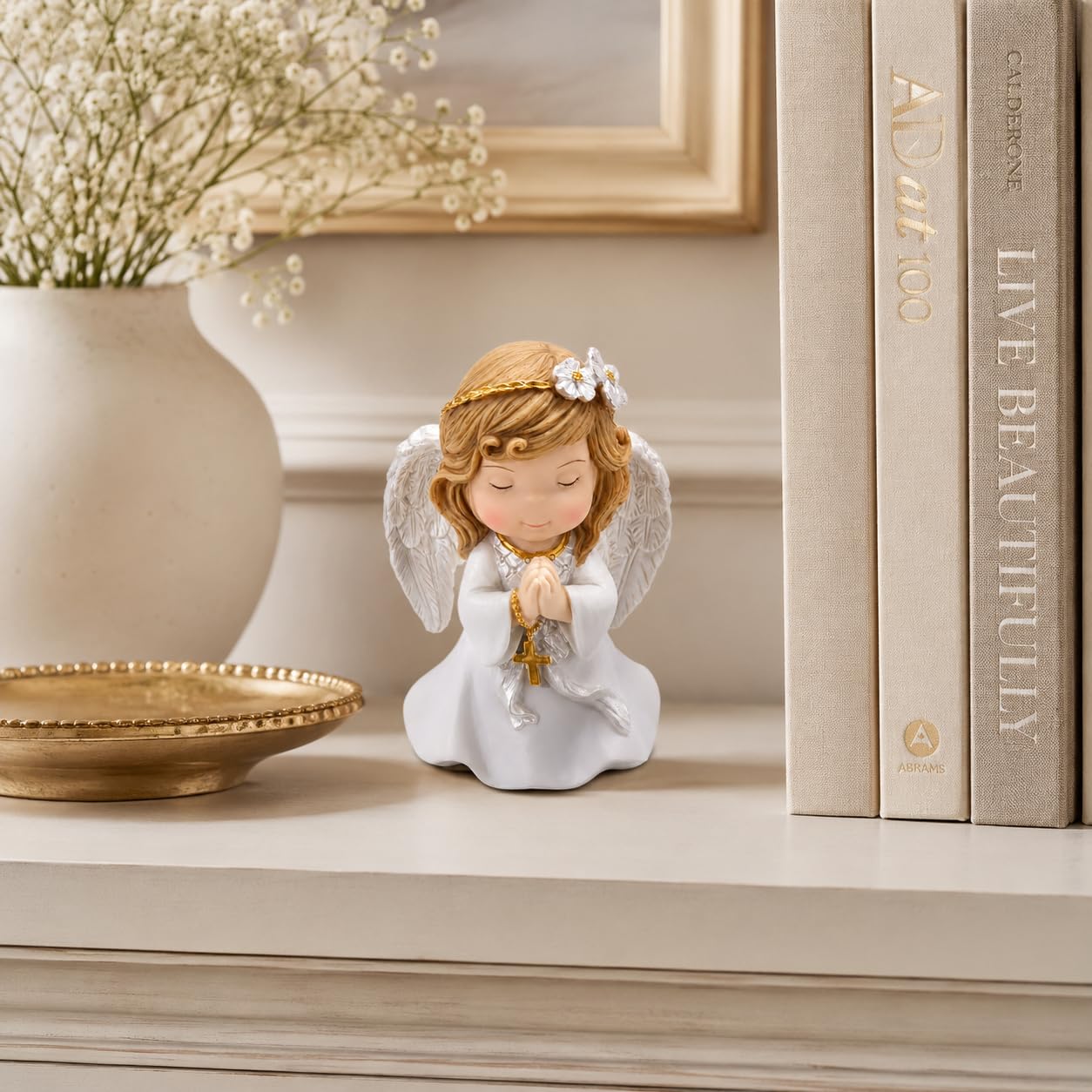 Comfy Hour 5 Inch Catholic Angel Statue, Praying Girl with Gold Cross