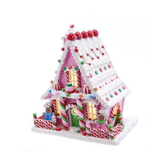 Kurt Adler Kurt S. Adler 10-Inch Pink Battery-Operated Candy LED Gingerbread House Table Piece, Multi