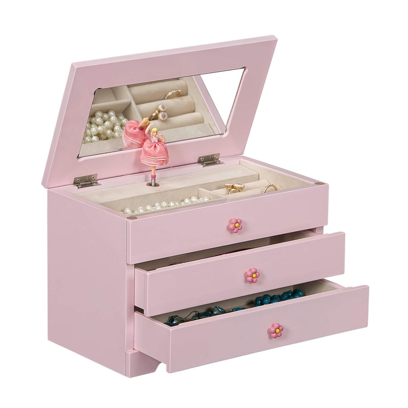 Mele &amp; Co. Since 1912 Alice Original Twirling Ballerina Pink Ballet Dancer Pink Painted Musical Classic Jewelry Box Multi Drawer Organizer for Girls