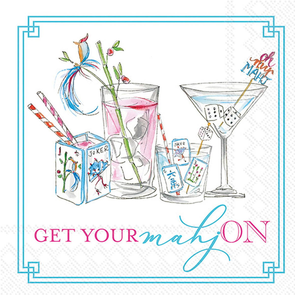 ihr SINCE 1977 Disposable Napkin, 10" x 10", Mahjong Drinks