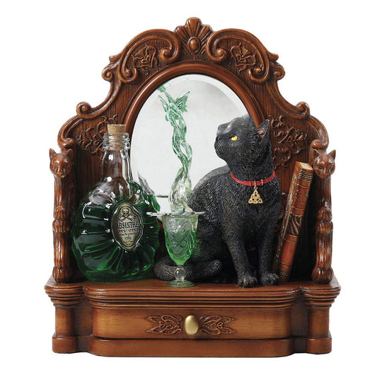 Unicorn Studio Veronese Design 8.5 Inch Lisa Parker Absinthe Fairy Black Cat Mirror with Drawer Polyresin Hand Painted Figurine Animal Sculpture