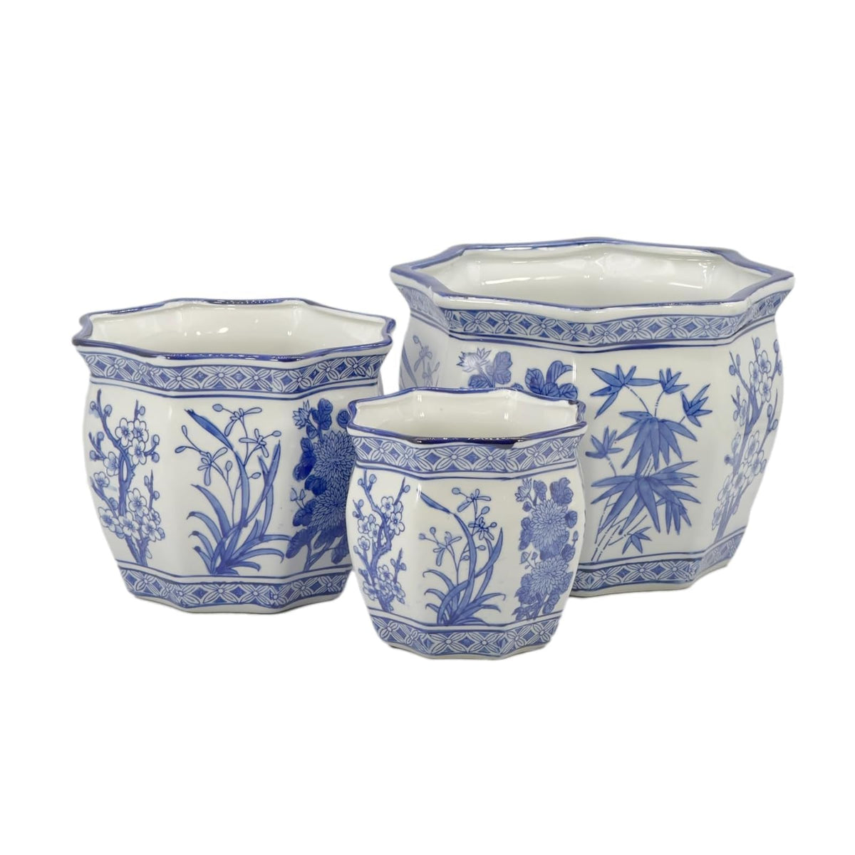 Galt International Planter, 13 inches, Blue & White - Floral Palm