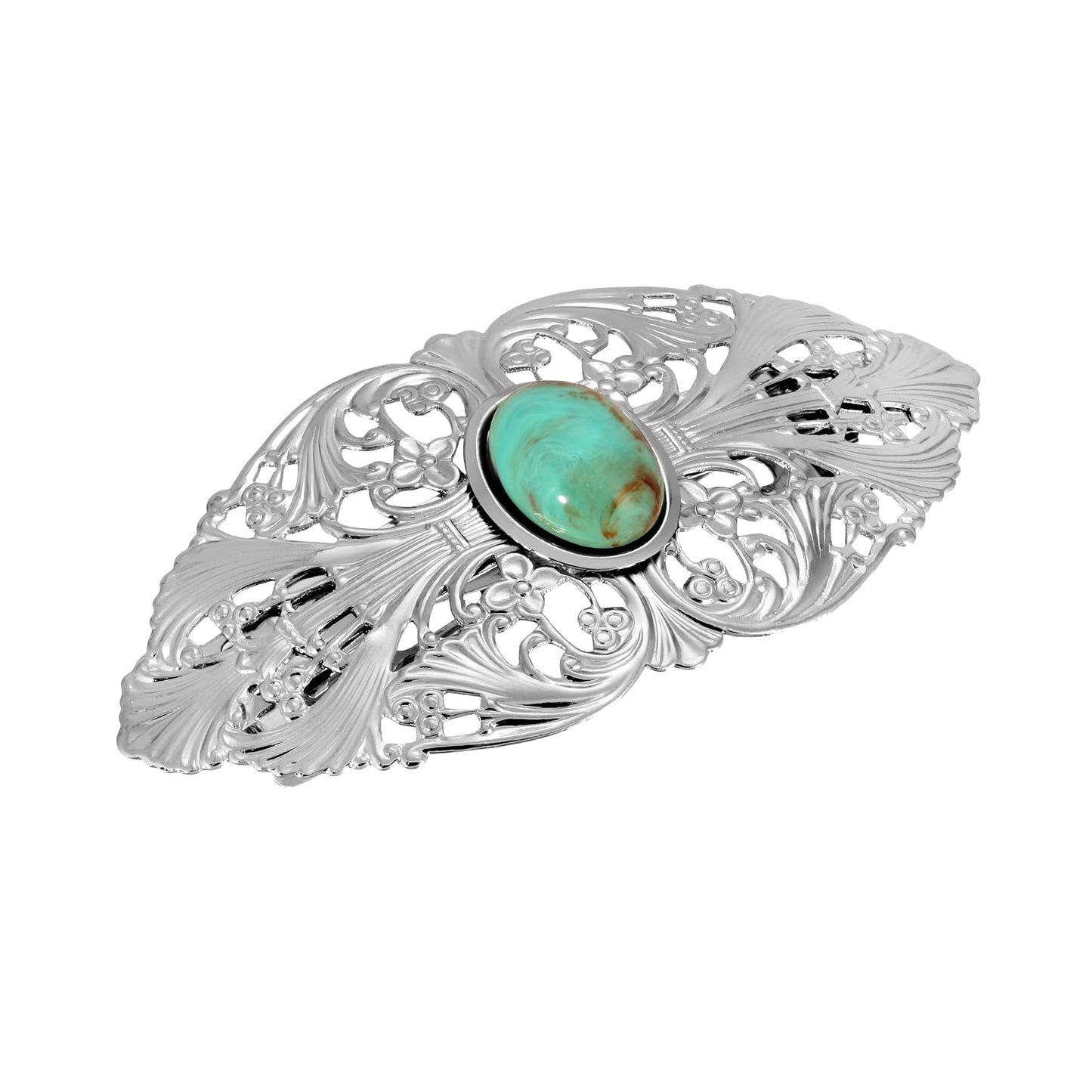 1928 Jewelry Women's Oval Turquoise Color Oval Stone Large Hair Barrette, (1 Pcs)
