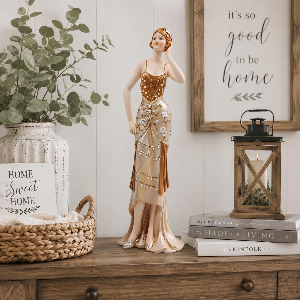 Comfy Hour 13 Inch Victorian Art Deco Lady Figurine, Gold Woman Statue