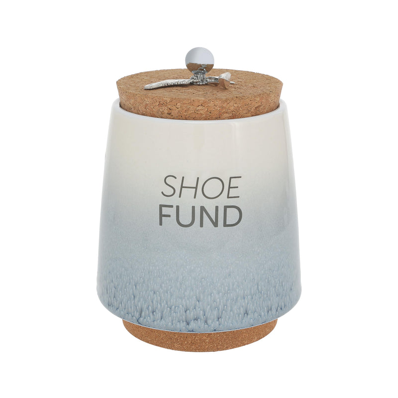 Pavilion - Shoe Fund 6.5-inch Unique Ceramic Piggy Bank Savings Bank Money Jar with Cork Base Cork Lid with Hanging Sneaker & High Heel Charm, Ombre Blue