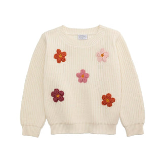 Mud Pie Sweater, White, Kids Daisy Crew Neck Sweater