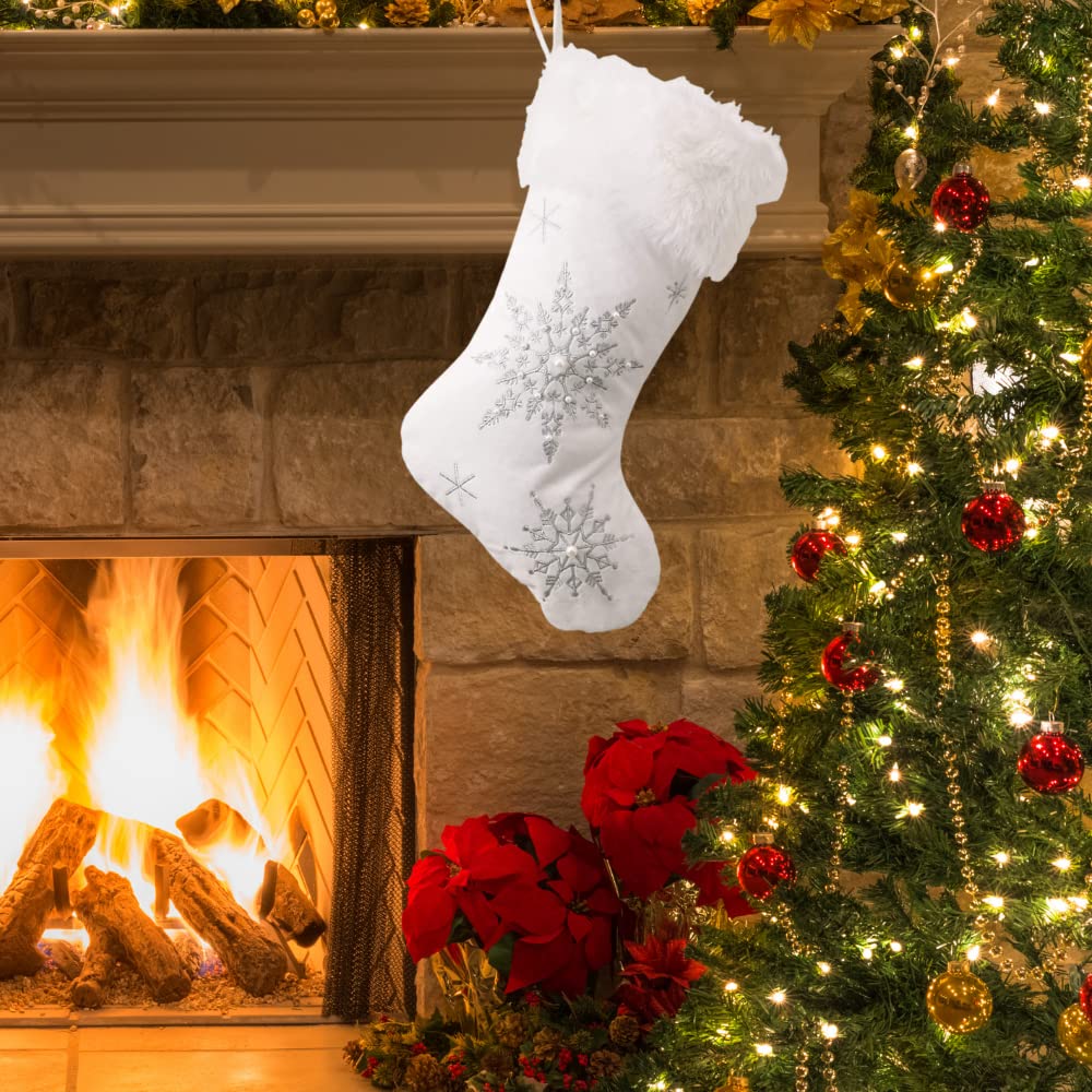 Comfy Hour 18 Inch Velvet Christmas Stocking, Snowflake Decor, 1 Unit