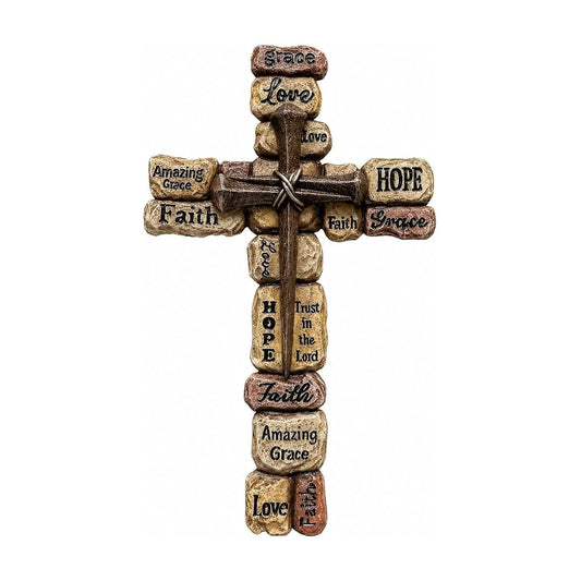 Comfy Hour 12 Inch Cross Wall Decor, Stacked Stone Wall Cross