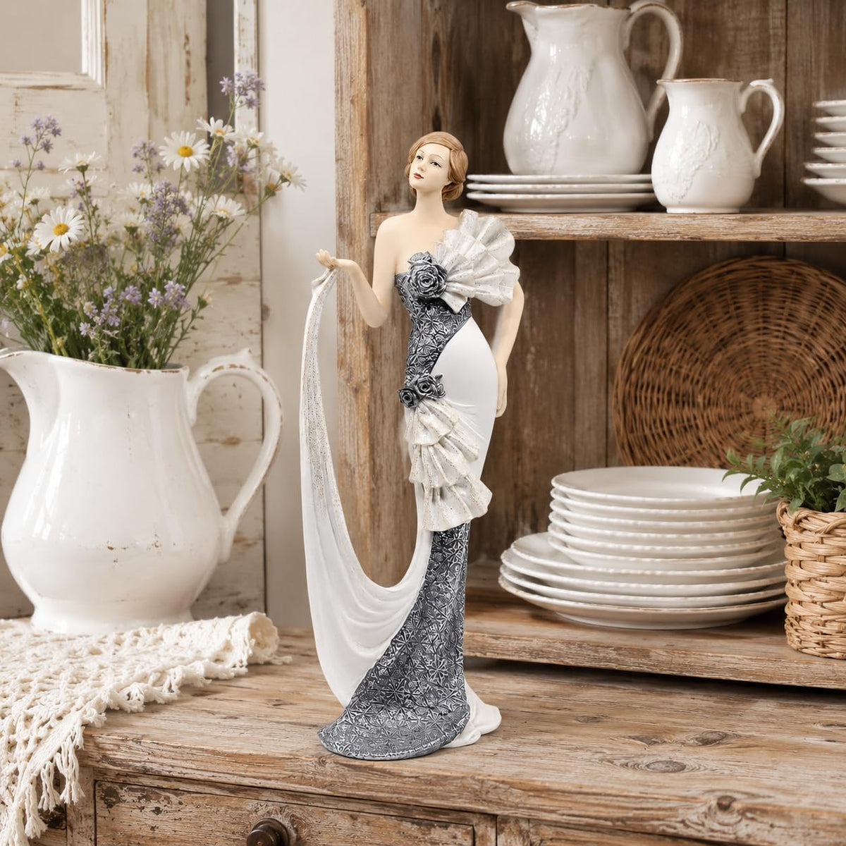 Comfy Hour 13 Inch Vintage Victorian Lady Figurine, Art Deco Statue