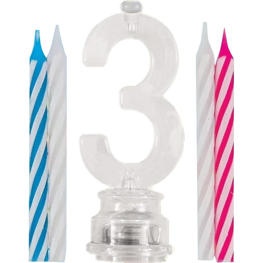 Unique Industries Multicolor Flashing Number 3 Cake Topper & Birthday Candle Set, 5pc