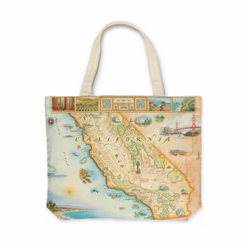 Xplorer Maps California State Map Canvas Tote Bag with Handles, Cloth Grocery Shopping Bag, Reusable &amp; Eco-friendly Bag, 100% Cotton, Washable, 18 wide x 15 tall
