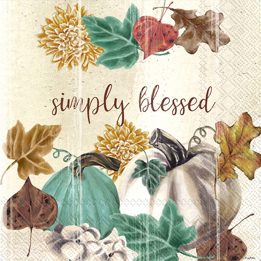 Boston International IHR 3-Ply Cocktail Beverage Paper Napkins, 5 x 5-Inches, Simply Blessed Pumpkins