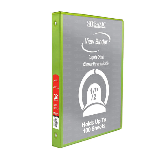 BAZIC 1/2" Lime Green 3-Ring View Binder w/ 2-Pockets