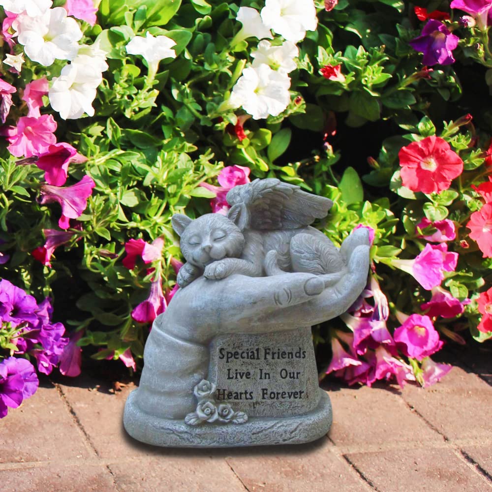 Comfy Hour Loving Memory Collection Resin Memorial Cat Angel in Hand Pet Statue, Handmade Beige, Faithful Memory of Cat's Bereavement, Special Friends Live In Our Hearts Forever