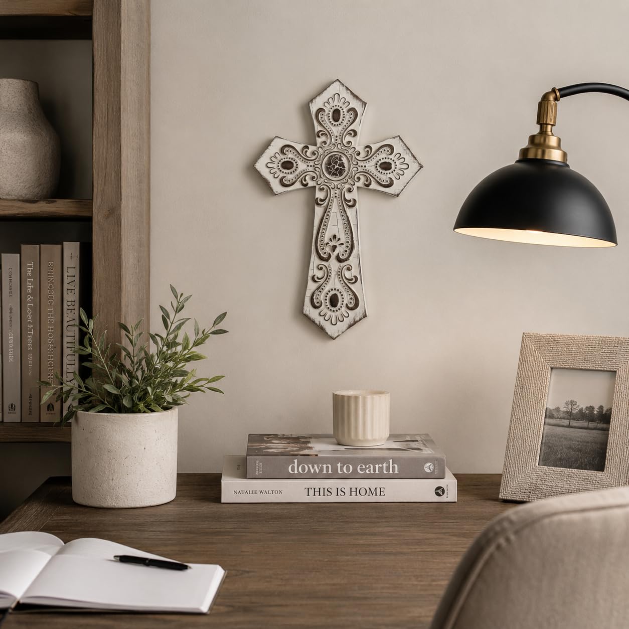 Comfy Hour 12 Inch White Cross for Wall, Rustic Wall Cross Decor