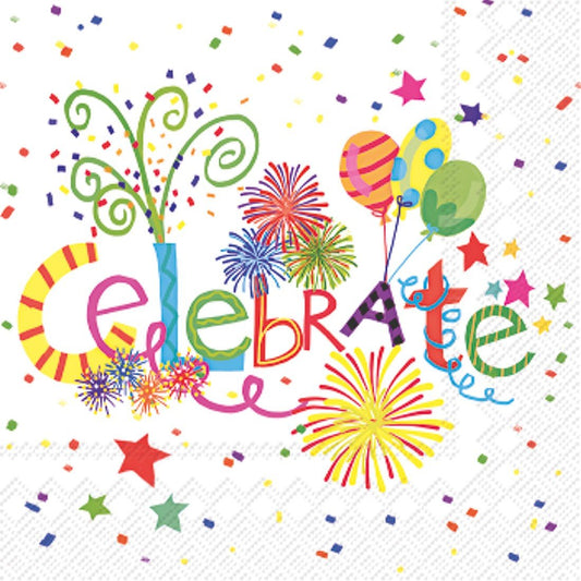 Boston International Ideal Home Range 20 Count 3-Ply Paper Cocktail Napkins, Celebrate