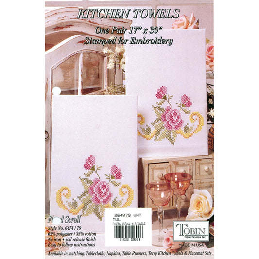 Design Works Crafts Tobin 264079 Stamped Kitchen Towel for Embroidery, Floral Scroll