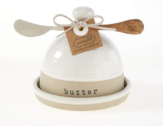 Mud Pie Butter Dish, dish 4" x 4 3/4" dia | spreader 6", Stoneware