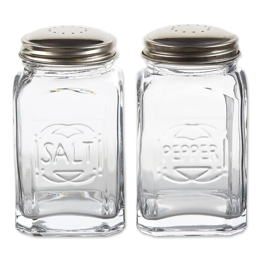 RSVP International Retro Glass Salt & Pepper Shaker | Stainless Steel Lids |, 8 oz, Clear