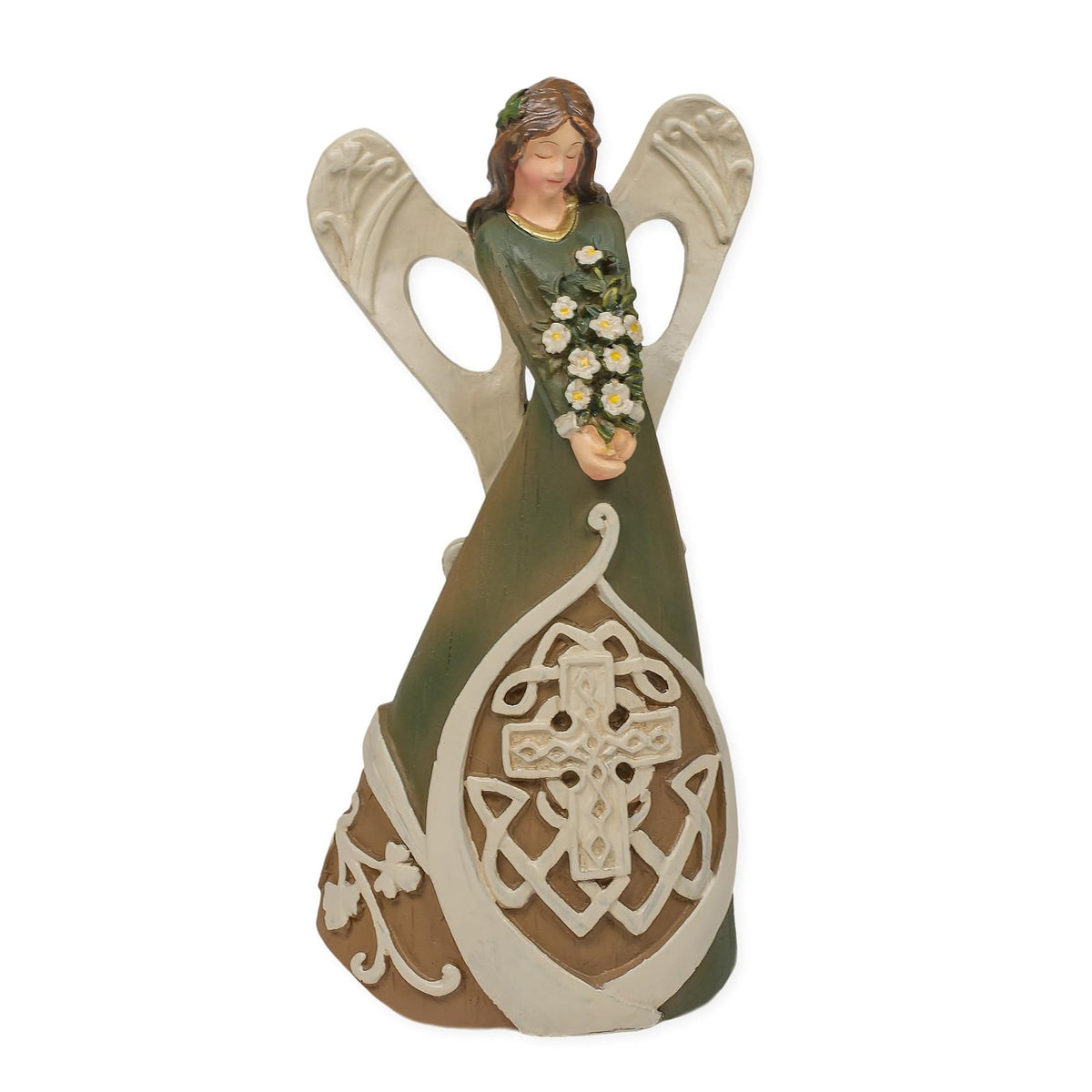Roman 7" Luck of the Irish Woodcut Inspirational Angel Figure with Celtic Cross