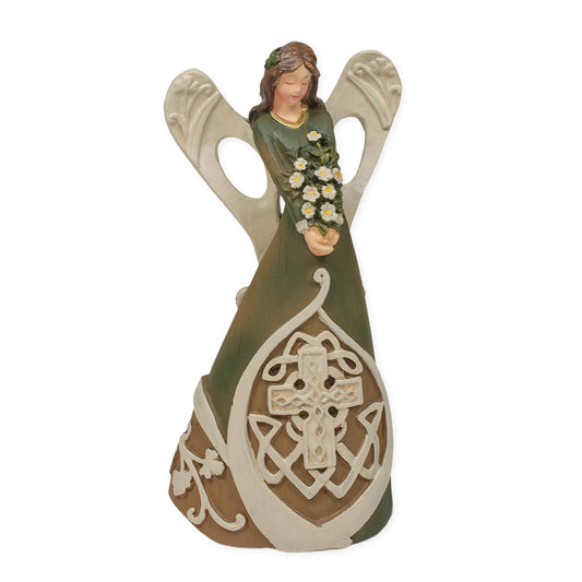 Roman 7" Luck of the Irish Woodcut Inspirational Angel Figure with Celtic Cross