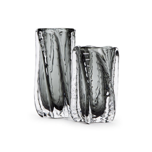 Two's Company Vendome Smoke Clear Art Glass Vase, Set of 2, Glass, 8.25-inches Height and 10-inches Height, Home Decor Accessories