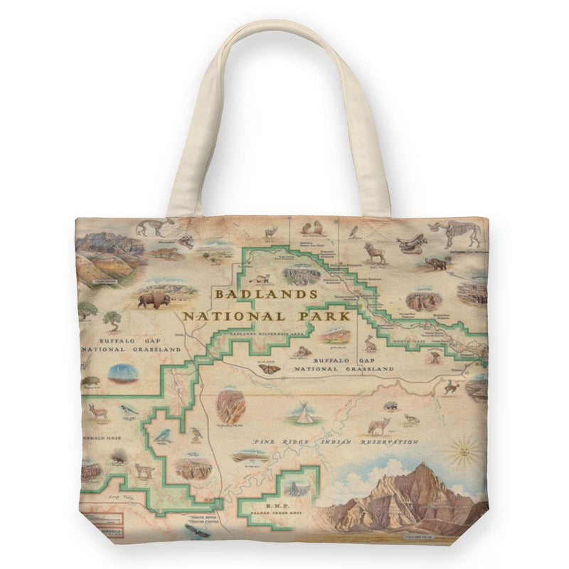 Xplorer Maps Badlands National Park Canvas Tote Bag with Handles, Cloth Grocery Shopping Bag, Reusable & Eco-friendly Bag, 100% Cotton, Washable, 18 wide x 15 tall