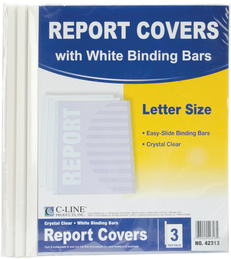 C-Line 42313 Report Covers w/Binding Bars 11-Inch x8-1/2-Inch 3/PK Clear