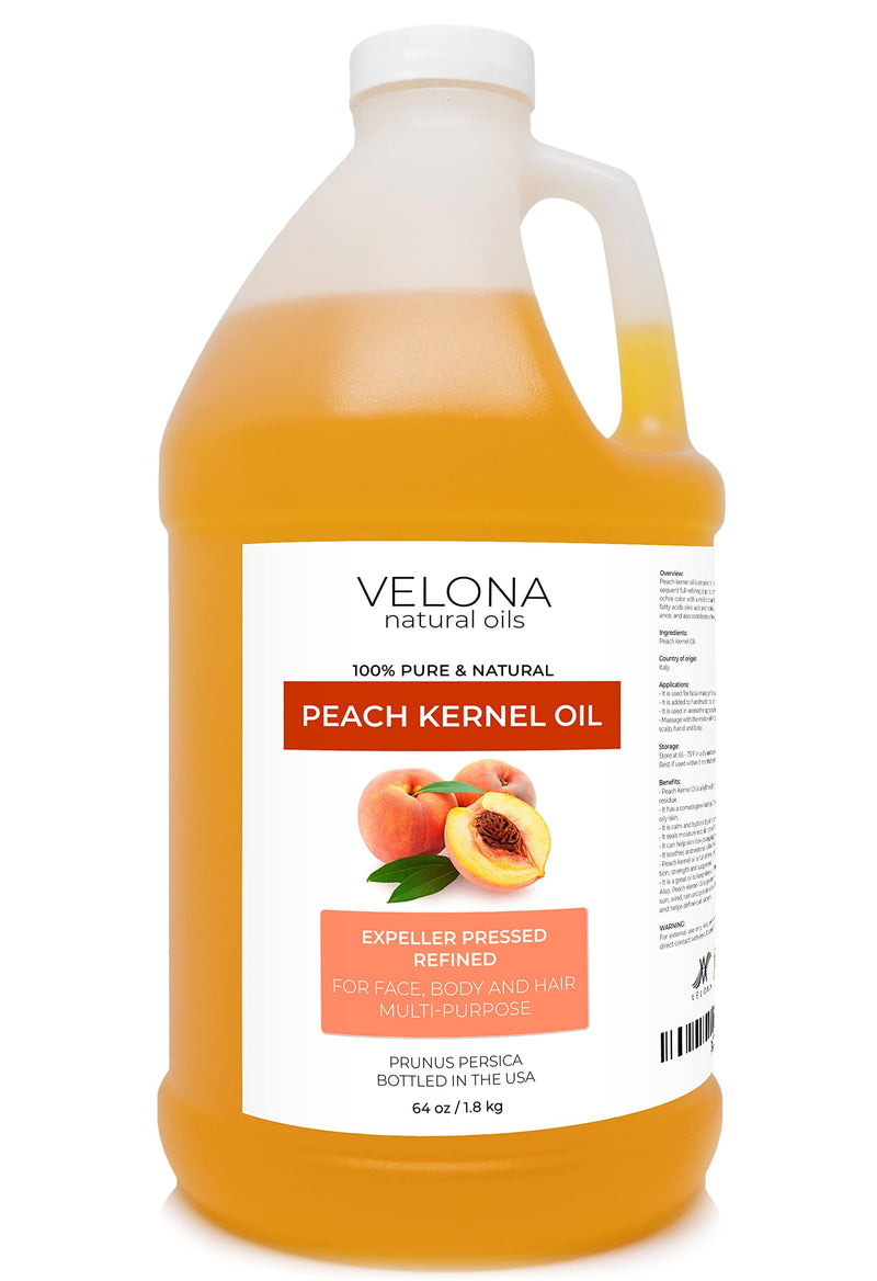 velona Peach Kernel Oil 64 oz | 100% Pure and Natural Carrier Oil | Refined, Cold pressed | Cooking, Skin, Hair, Body & Face Moisturizing | Use Today - Enjoy Results