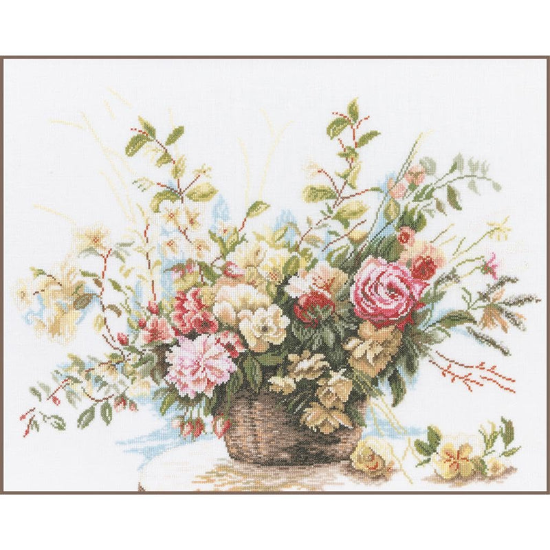 Counted Cross Stitch Kit: Basket Roses (Linen)