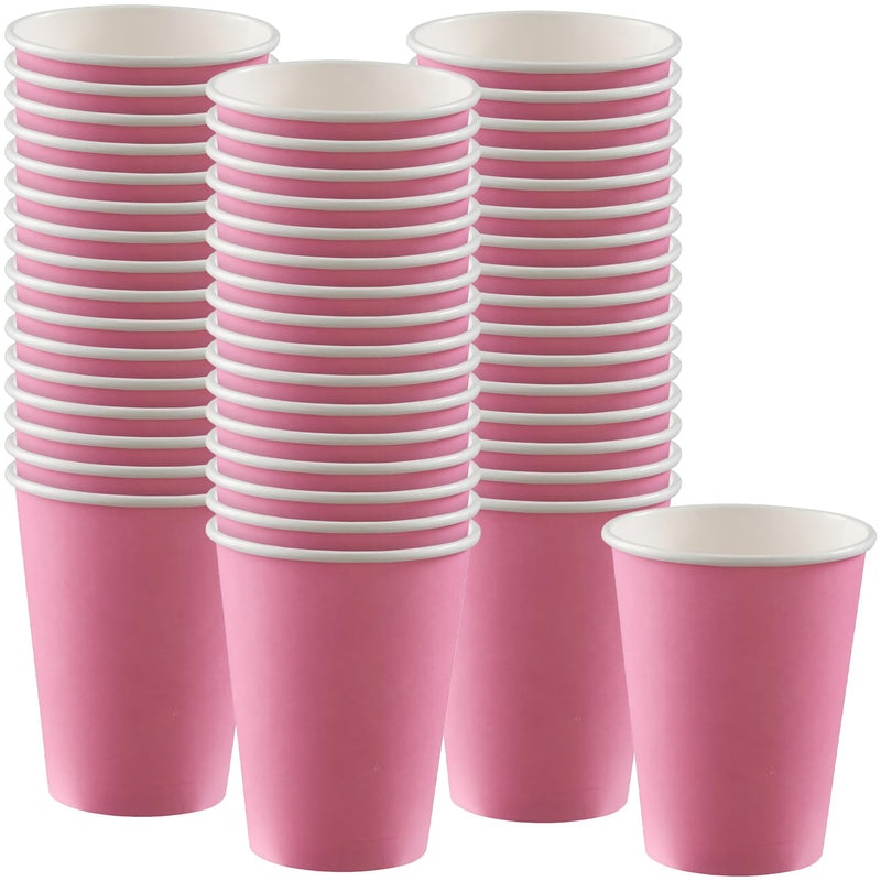 Vibrant New Pink Paper Cups (Pack of 50) - 12 oz. - Perfect for Parties, Gatherings, Picnics &amp; Home Use