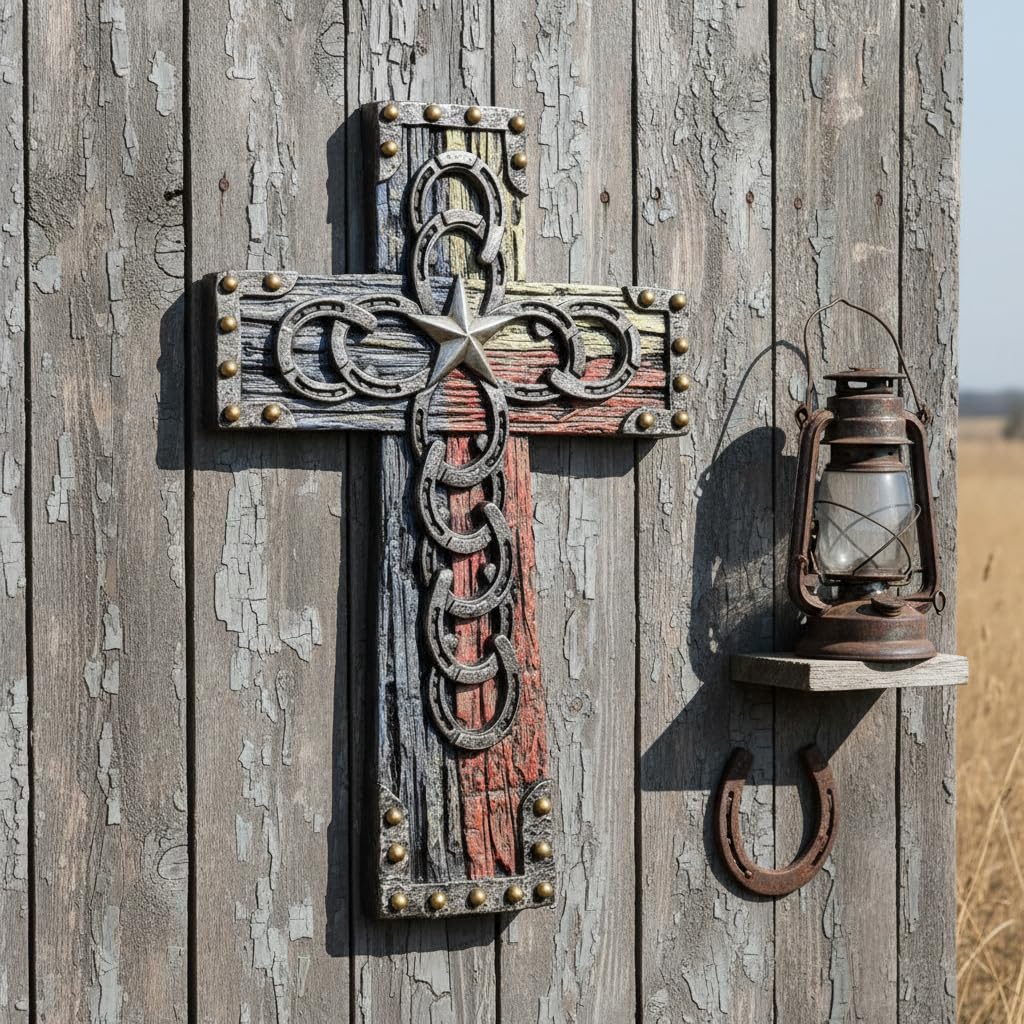 Comfy Hour 9.1 Inch Cross for Wall, Horseshoe Cross Wall Decor