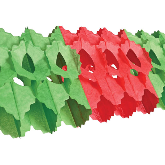 Beistle Red & Green Tissue Paper Hanging Garland Christmas Party Decorations, 5.5" x 12', Red/Green