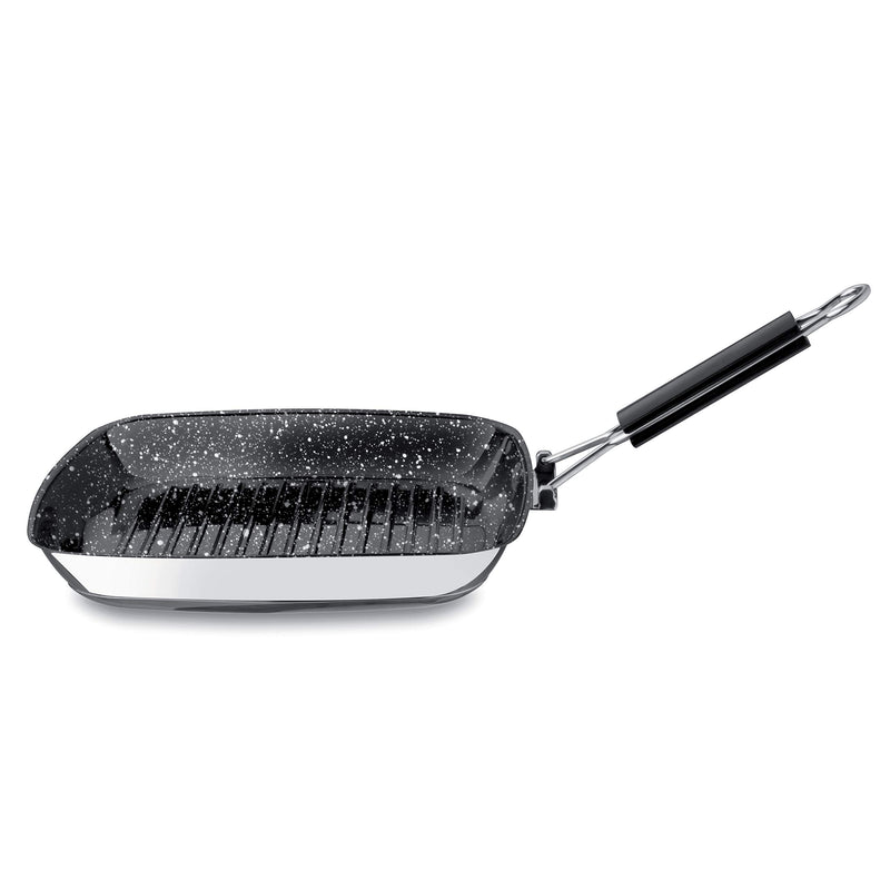 Mepra Fantasia Pan-28cm, Stainless Steel, Stir Fry Pan with Eterna Coating, Bakelite Handle | Kitchen Cookware, 28X28 CM Grill Stone, Black