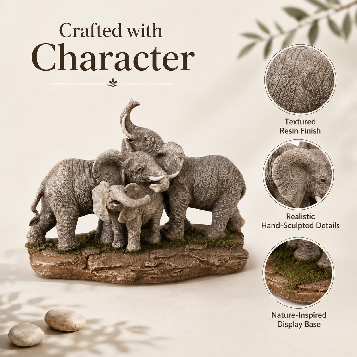 Comfy Hour 9.2 Inch Elephant Statue, Family Decor, Set of 1