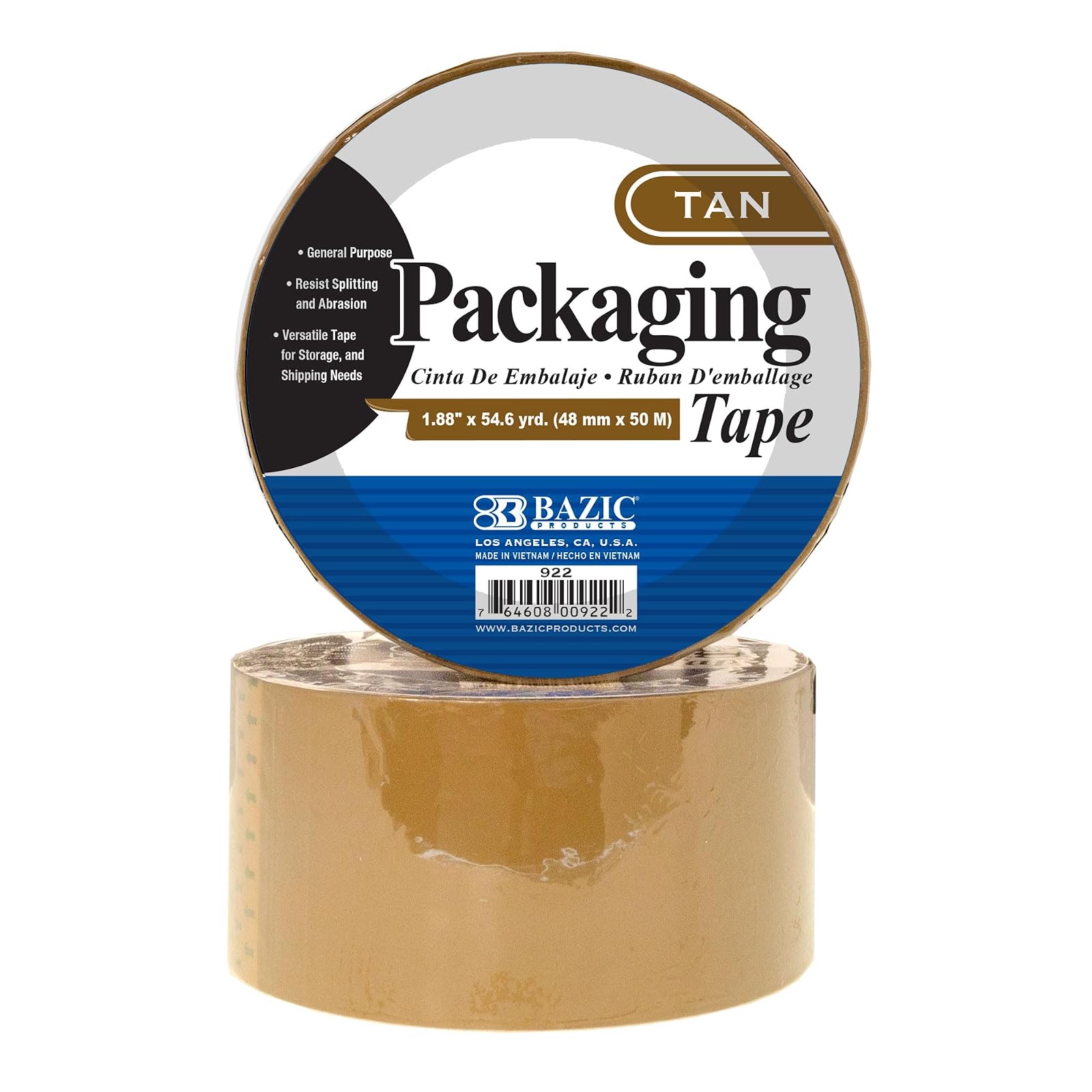 BAZIC Tan Packing Tape 1.88" X 54.6 Yards, Shipping Mailing Moving Sealing Tapes Refill Rolls for Warehouse Office, 1-Pack