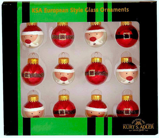 Kurt Adler 25mm Glass Santa+Buckle Ball Ornaments 12P