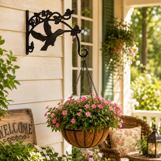 Comfy Hour Antique & Vintage Interior Decor Collection, Animal Edition Cast Iron Wall Mount Hummingbird Bracket Plant Hanger