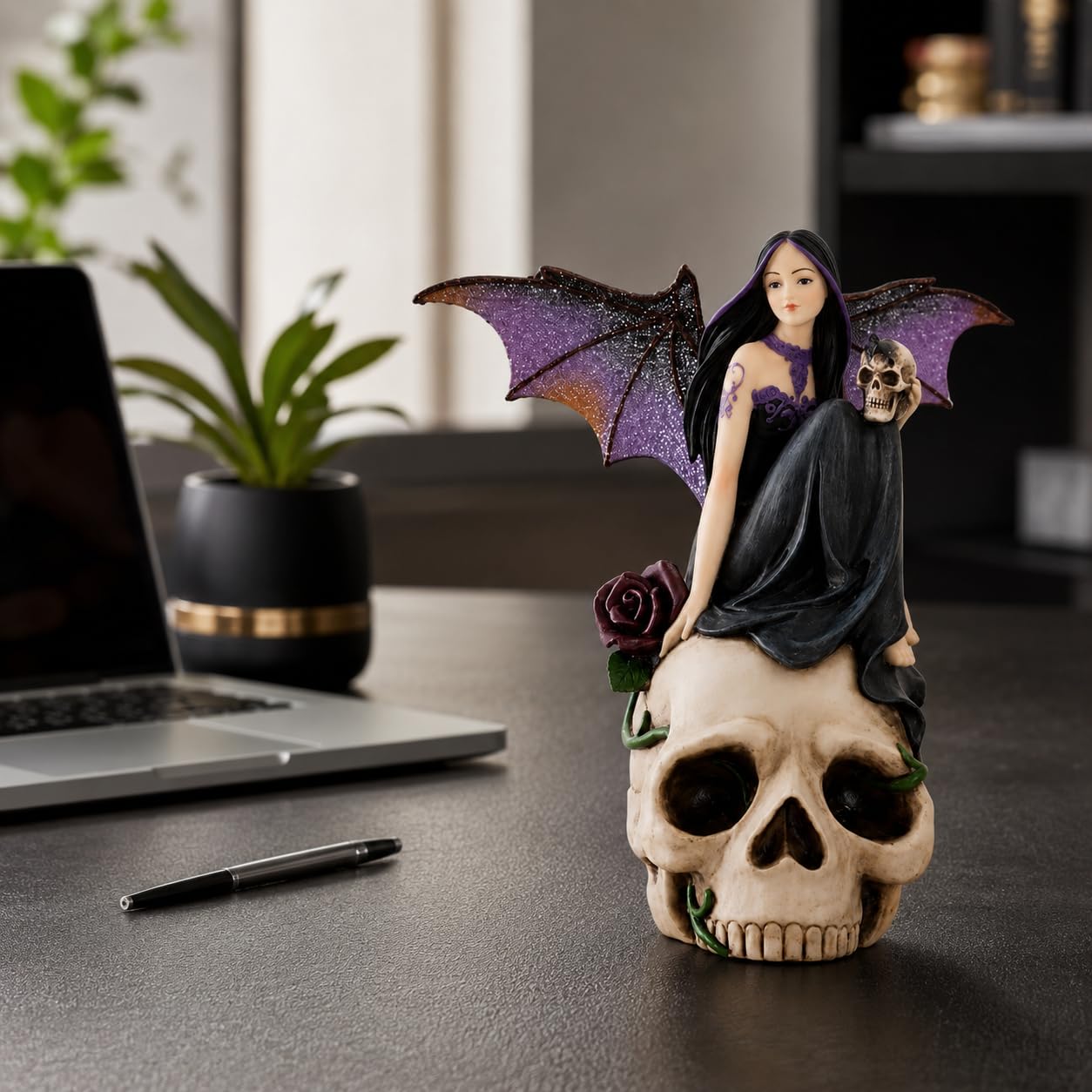 Comfy Hour 7 Inch Fairy Figurine, Dark Fairy Statue with Skull