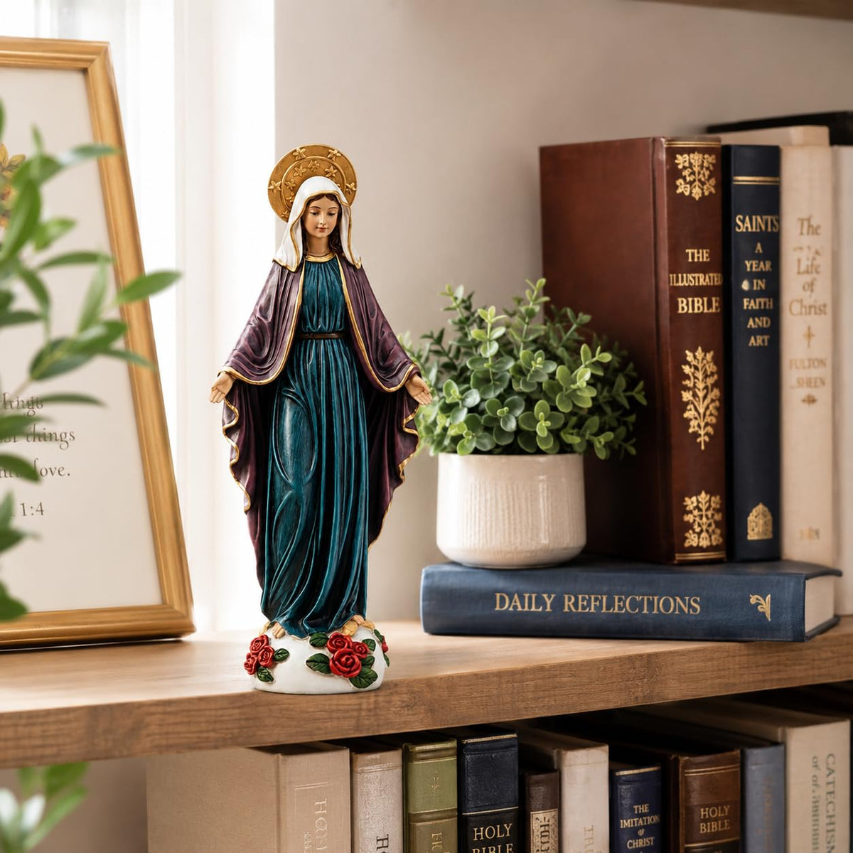 Comfy Hour 9 Inch Mary Statue, Virgin Mary Figurine with Roses