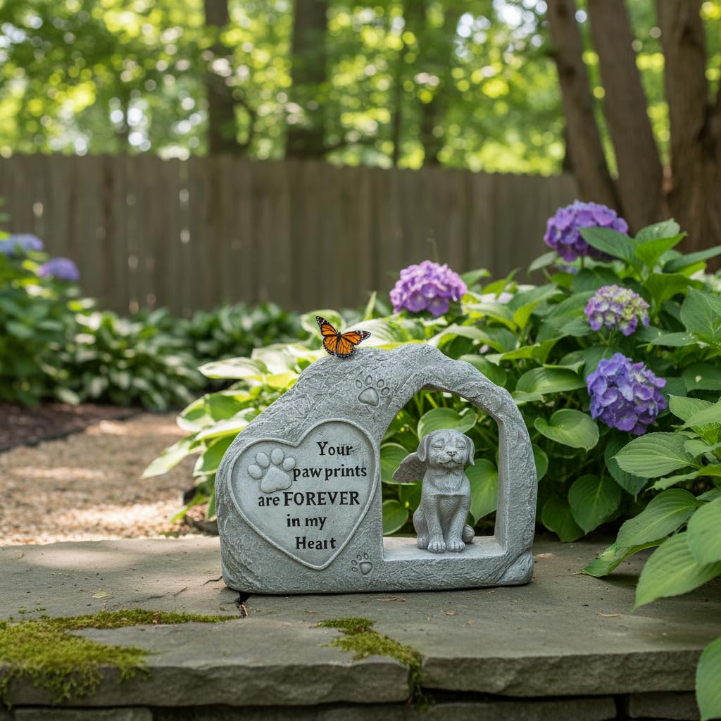 Comfy Hour 7" Height Polyresin Memorial Dog Angel Pet Statue, Handmade Light Gray, Stone Looking, for Your Home Or Garden