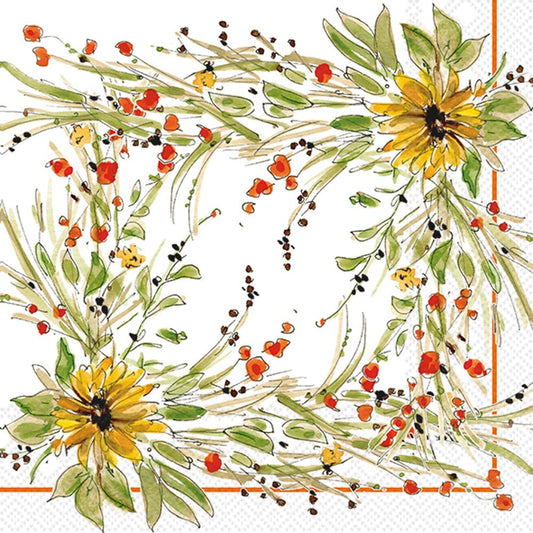 Boston International IHR Rosanne Beck Collection Cocktail Beverage Paper Napkins, 5 x 5-Inches, Sunflower Medley