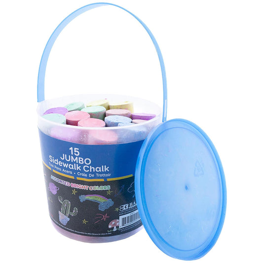 BAZIC Jumbo Color Sidewalk Chalk (15/Bucket), Assorted Colors Chalks, Outdoor Fun Activity Playground Art Painting Coloring for Kid Gift Chalkboard Blackboard, Easy Carry Storage Bucket, 1-Bucket
