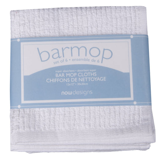 Now Designs Bar Mop Utility Towels White, Small 12x12 in, Set of 6